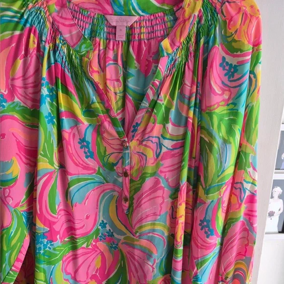 Lilly Pulitzer Pink, Green & Blue Floral Button-Front Blouse - Picture 3 of 4